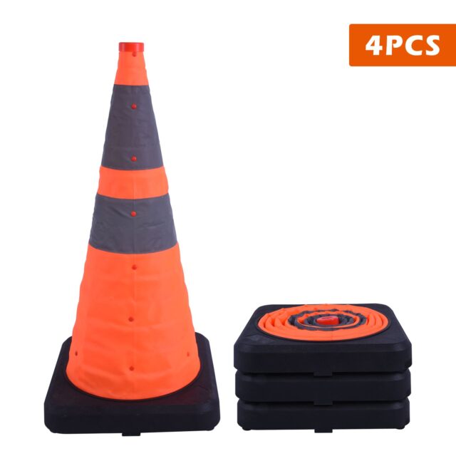 28Inch Collapsible Traffic Cone with Heavy Base; Foldable storage;