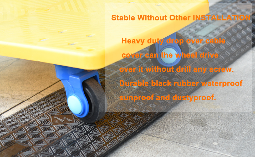 Stable Without other INSTALLATOR; Heavy duty drop over cale; cover can the wheel drie; over it without drill any screw; Durable black rubber waterproof sunproof and dustyproof.