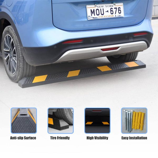 6Ft Parking Curb with Install Kits: Anti-slip Surface; Tire Friendly; High Visibility; Easy installation;