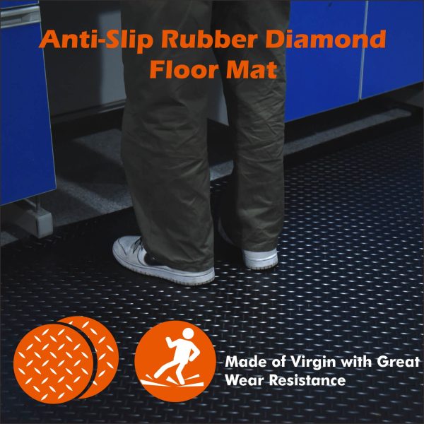 Anti-Slip Rubber Diamond Floor Mat： Made of Virgin with Great Wear Resistance; Surface texture design for anti-slip.