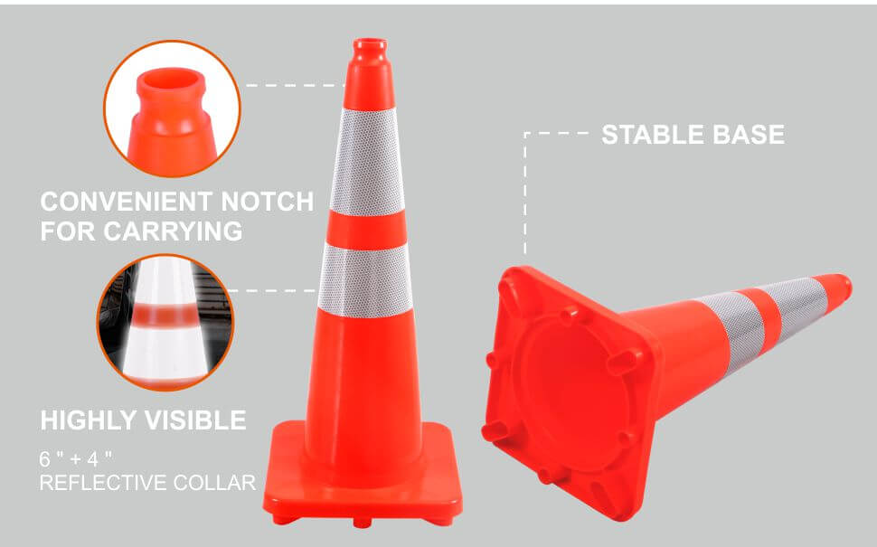 Convenient carrying notch; High-visibility reflective collar; Stable base;