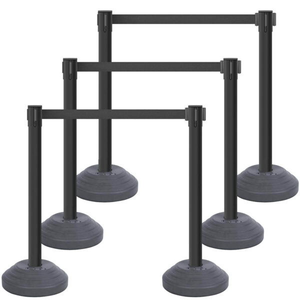 10Ft Length Plastic Retractable Stanchion： Manual Quick Assemble without Tools; Heavy Rubber Base or Water Fillled Base for options; Anti-Cracking Polymer Materials Stachions; Indoor or Outdoor Application;