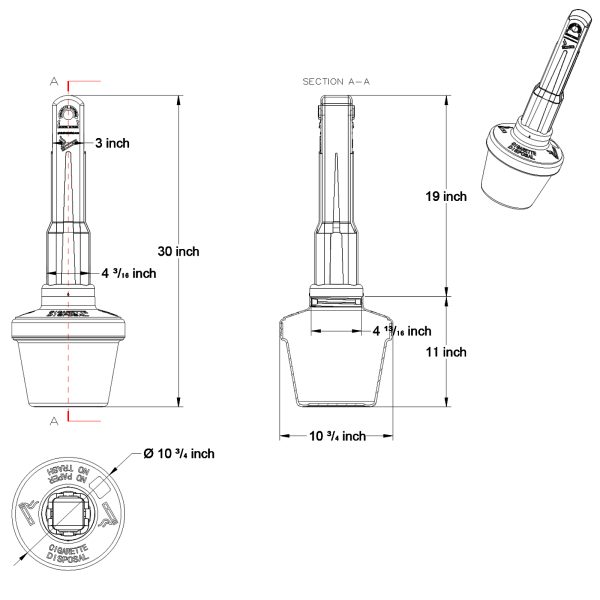 Outdoor ashtray Product Dimensions