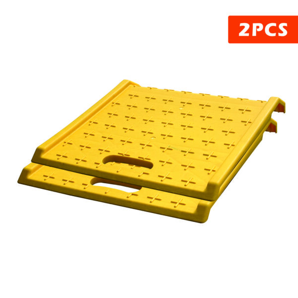 Portable Curb Ramp 2PCS Made of tough Polymer with light weight; Anti-Slip Pattern Design; 4"- 6" height curb; Supports up to 10000 lbs; Color yellow, strong visibility；